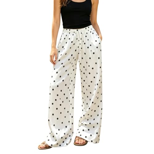 Pantalon d'été ample en satin fluide jambe large taille haute