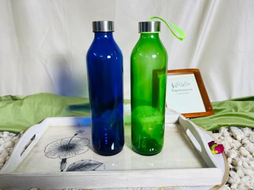 Image of Elite Borosilicate Glass Water Bottles, Pack of 2, 800ml Capacity Each, Microwave & Freezer Safe, Leak Proof & Airtight Lid, Scratch Resistant (Multicolor)