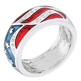 Kate Bissett USA American Flag Patriotic Ring with Red and Blue Enamel and Cubic Zirconia Size 5
