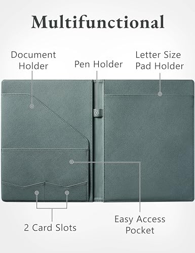 mymazn padfolio portfolio folder faux leather interview resume folder with document organizer amp business card holder letter-sized notepad legal pad holder for men women grey green