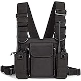 Diseño avanzado: correas de hombro ajustables, adecuadas tanto para hombres como para mujeres. Ambos bolsillos se ajustan en longitud y circunferencia, por lo que puedes poner tu radio principal en ambos lados. La bolsa frontal es buena para las baterías de respaldo, cargador portátil, teléfono, cremallera y así sucesivamente.