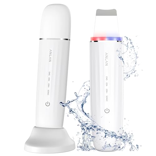 Ultraschallpeelinggerät für Gesicht, ANLAN IPX7 Wasserdicht Ultraschall Skin Scrubber 6 in 1 Gesichtsreinigungsgerät Blau Rotlichtlampe Gesicht Porenreiniger mit Type-C Ladebasis