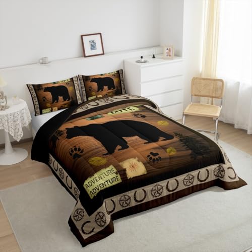 Image of Feelyou Kids Bear Rustic Bedding Set Full Size, Texas Star Comforter Set Western Farmhouse Comforter for Kids Boys Girls Countryside Duvet Insert Room Decor Microfiber Bed Set