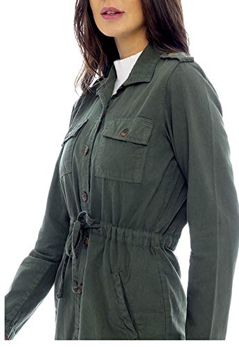 Parka Verde Militar Feminina Sarja Sob com Bolsos
