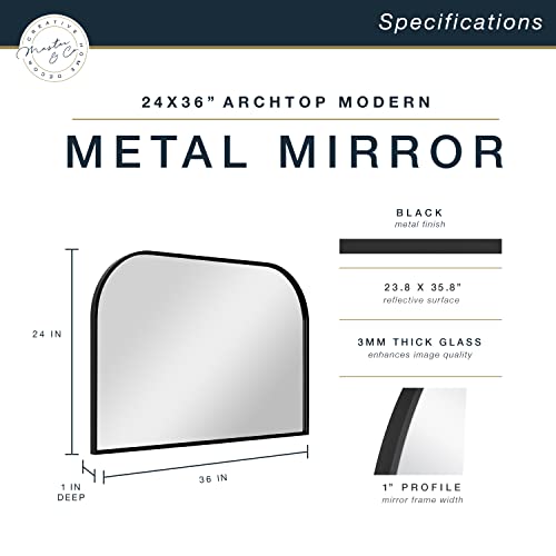 Image of MCS Master & Co. Modern Metal Large Wall Mirror, Minimalist Home Decor Mantle Arch Mirror for Living Room, Bedroom, or Bathroom, 24 by 36 Inch, Black