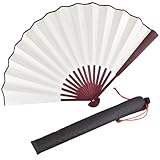 HONSHEN Folding Fan,Handheld Chinese Arts Fans,Bamboo Hard Paper Hand Fans with a Fabric Sleeve for Performance Decorations and Gifts,13inch (Creamy White)