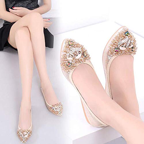 Usandy Women's Wedding Flats Rhinestone Slip On Foldable Ballet Shoes, A-Glod, 10.5 #TOP6