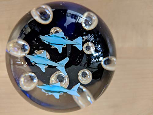 Anecdotal Aardvark Art Glass Jumping Blue Dolphin Trio Sphere & Paperweight Glass Ball #TOP1