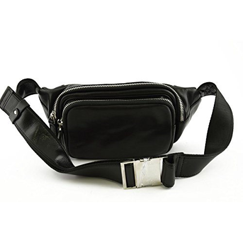 Sac banane homme en cuir véritable noir fabriqué en Italie pour un style raffiné