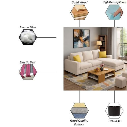 Image of Casaliving Rolando 4 Seater RHS L Shape Sofa Set for Living Room (Cream, 4 Seater RHS)