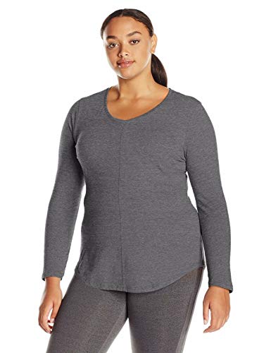 Just My Size Women's Pluslong Sleeve V-Neck Tee, Dada Gray Heather, 5XL