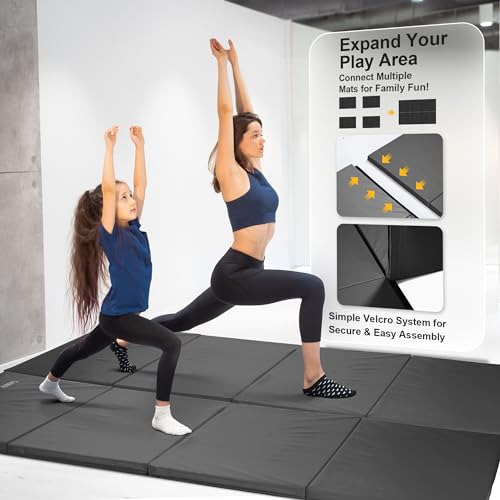 Image of VIWAT Gymnastics Mat 4'x10'x2 inch Floding Interlocking Gymnastics Mats with Carrying Handles Thick Gym Mat for Tumbling, MMA, Martial Arts, Gymnastics, Stretching, Core Workouts