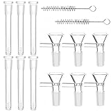 14Pcs Grade Borosilicate Glass 14mm Threaded Adapter with 6 Glass Funnels and 6 Borosilicate Blowing Tubes - High Temp Resistant for Industrial, Laboratory, and Craft Projects, with 2 Cleaning Brush