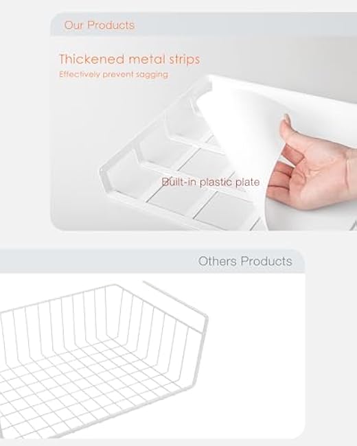 Under Shelf Basket, 2 Pack Under Cabinet Shelf Basket Organizer, Hanging Wire Storage Baskets, Slide-in, Add-on Space Saving for Kitchen Pantry Laundry Room Desk Bookshelf, White