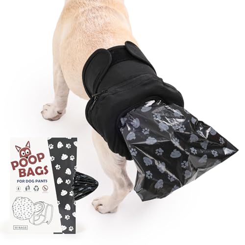 Reusable Dog Poop Pants with 50pcs Poop Bags, Adjustable Dogs Sanitary Pants for Incontinence & Outdoor Walking, Convenient Dog Poops Collection Pants for...