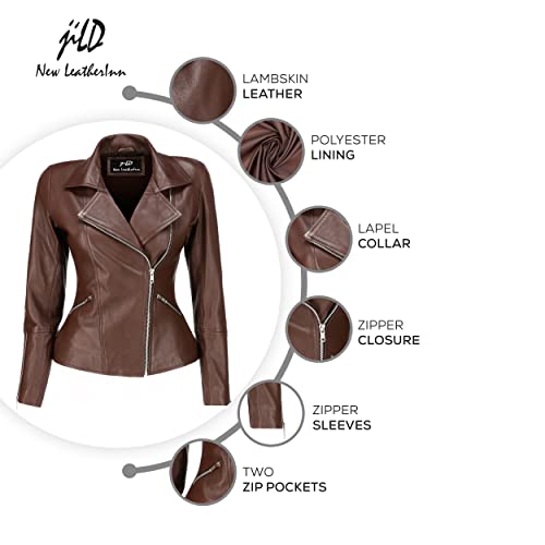 Women's Asymmetrical Zip-Up Real Lambskin Leather Motorcycle Jacket - Casual Fashion Moto Biker Leather Jacket Women #TOP2