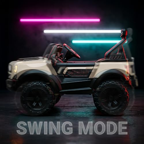 Image of Baybee RoverX Battery Operated Jeep for Kids with Parental Control | Baby Ride On Electric Car with RGB Lights, Music & Swing Mode | Rechargeable Battery Car for Kids 2 to 6 Years Boys, Girls (Desert)