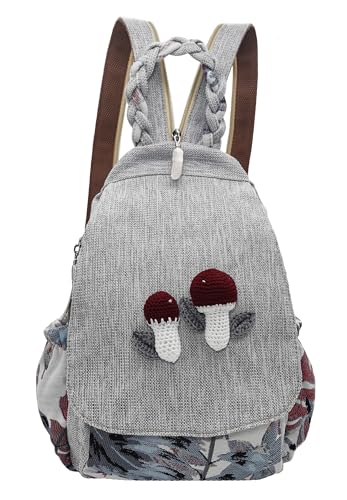 Image of Boho Backpack Purse for Women Girl's Mushrooms | Adjustable Strap, Sling Bag, Embroidered Woven Canvas, Woven Cotton, Small