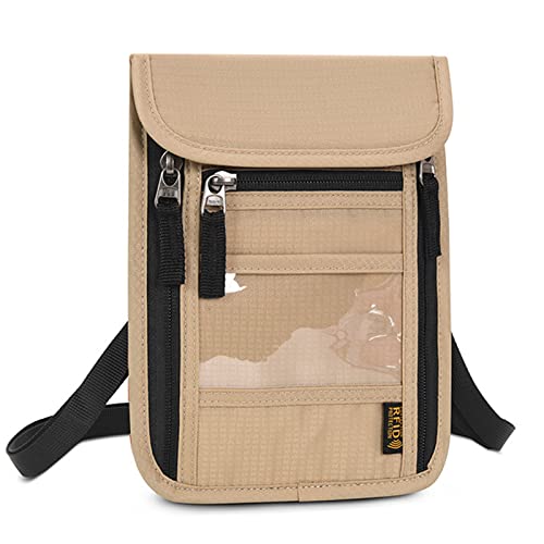 Image of Croogo Pocketbooks Crossbody Purses Purse Travel Passport Holder Neck Neck Wallet with Blocking Travel Neck Pouch,Khaki-HZB01