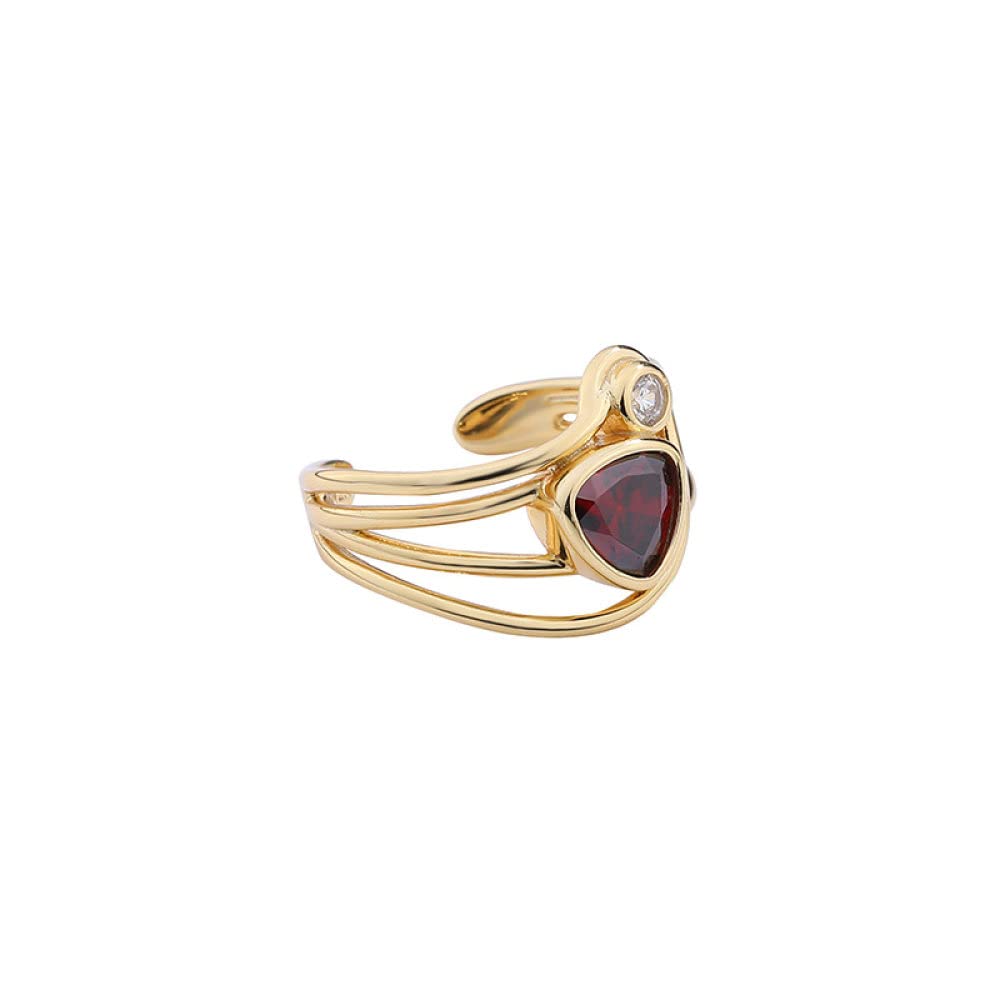Anello In Argento Sterling 925,Anello Regolabile Per Donna Triangolo Rosso Cristallo Argento Sterling 925 Micro Pavé Zircone Placcato Oro Tre Strati Linee Matrimonio Gioielli Eterni Regali Per Raga