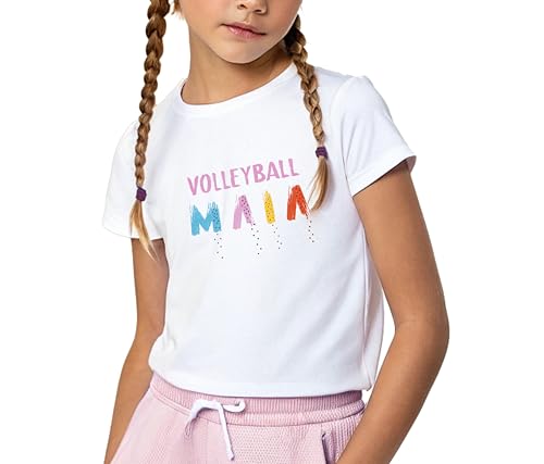 Girls’ Sparkling Volleyball T-Shirt Rhinestone Print & Sporty Glam%100 Cotton4