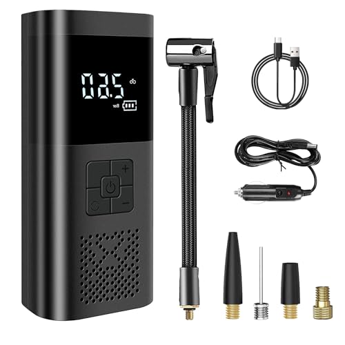 Image of Cordless Tire Inflator with 7500mAh Battery & 12V DC - 150 PSI Portable Air Compressor, Auto-Off, LED Display for Car, SUV, Truck, Motorcycle, Bike Tires