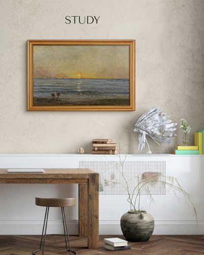 Image of HUARCEY Gold Framed Vintage Wall Art for Living Room, Landscape Painting Prints Shelf Decor for Kitchen, Aesthetic Bedroom Wall Art, Best Gifts for Friends or Family - Ocean Sunrise 24L x 16W