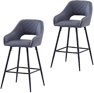 AINPECCA Bar Stools Set of 2 Velvet Grey Breakfast Dining Bar Stools Fixed Height Bar Chairs with Metal Frame and Footrest for Breakfast Bar, Counter, Kitchen and Home