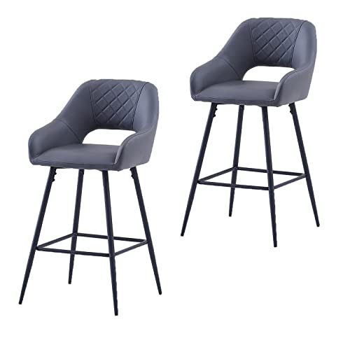AINPECCA Lot de 2 tabourets de bar en cuir synthétique gris avec structure en métal et repose-pieds pour petit déjeuner, comptoir, cuisine et maison Cover