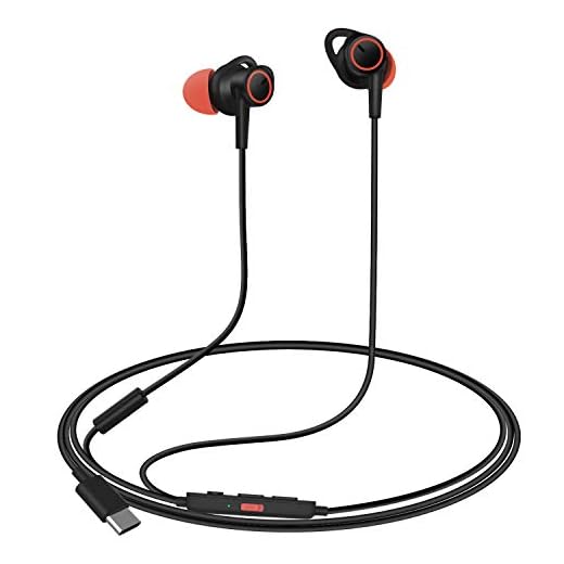 dyplay USB typ C hörlurar, aktiva brusreducerande hörlurar med mikrofon Hi-Fi digital stereo trådbundna öronsnäckor för ny iPad, Huawei P30/P20/Pro/Mate20, OnePlus, Xiaomi, Google Pixel 3/2/XL