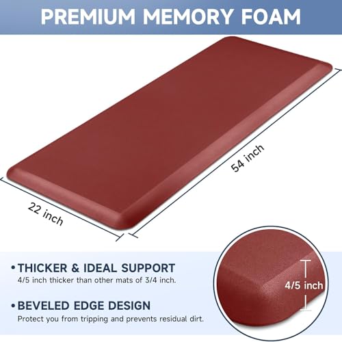 Image of 4 /5 Inch Thick Kitchen Mats for Floor, StepRite Kitchen Rug for Standing Desk, Non-Slip, Thicker, Stain & Water Resistant, Comfort Anti Fatigue Floor Mat for Home, Kitchen, Office - Red,54 * 22''