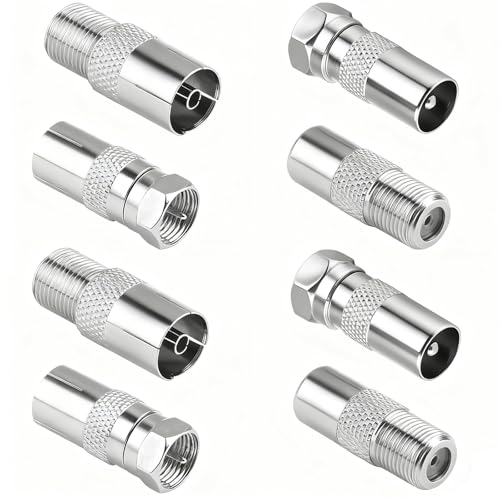 Powice 8 St&uuml;cke Koaxialkabel Verbinder, Sat Kabel Verbinder, F Stecker Sat Kabel, Antennenstecker, TV Koaxial Stecker Kit f&uuml;r Satellitenkabel, Antennenkabel