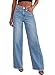 Sidefeel Women's Wide Leg Jeans High Waisted Stretchy Raw Hem Denim Pants Size 18 Light Blue