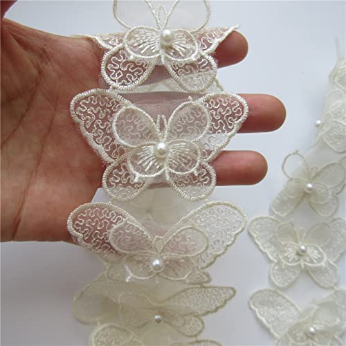 20X Pearl Butterfly Lace Fabric Embroidered Lace Trim Ribbon Patches Applique Manual Diy Wedding Dress Sewing Craft #TOP2