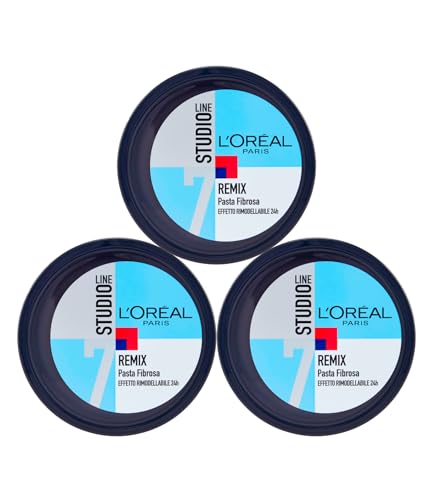 L'Oréal Paris Studio Line Remix Pasta Fibrosa Efecto Remodelante Larga Duración 24h Con Fijadores Flexibles Fijación 7 Extra Fuerte - 3 Frascos de 150ml