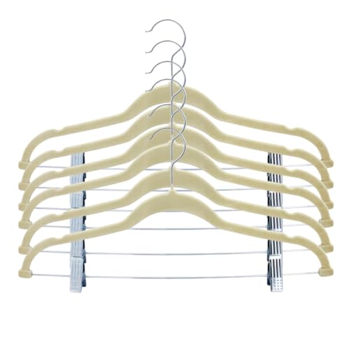 Kit 6 Cabides de Veludo com Presilhas Antiderrapantes Bege