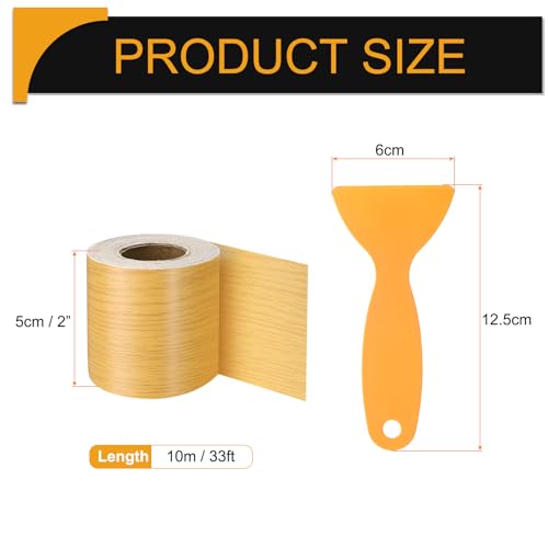 Image of HARFINGTON Wood Grain Repair Tape 2 Inch x 33ft Self Adhesive Repair Patch Tape Simulated Wooden Floor Tapes with Plastic Scraper for Tables Doors Windows Furniture, Oak