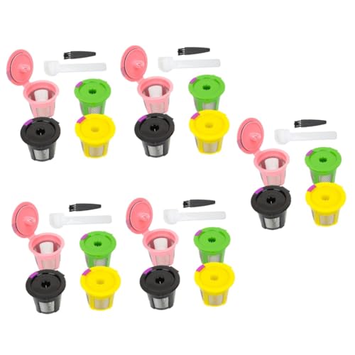 Uonlytech 20pcs Reusable Espresso Filter Baskets Permanent Coffee Filters Special Mesh Design Compatible Coffee Machines Easy to Clean Includes Spoon and Brush