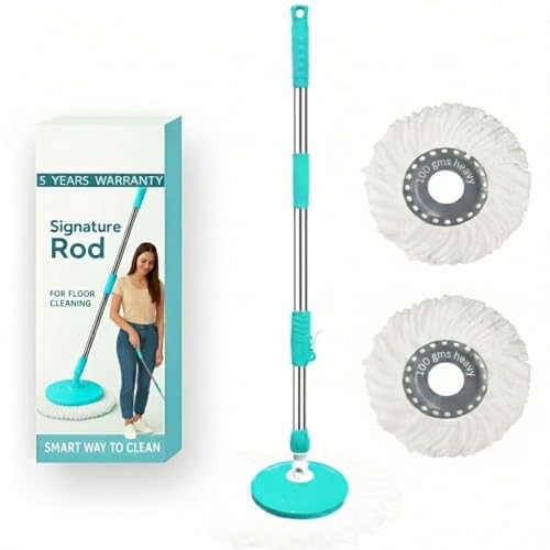 Image of Heavy Duty Stainless Steel Mop Stick with 360 Degree Swivel Head, Extendable Long Handle with 5 Yrs Warranty- Replacement Mop Pole for Floor Cleaning-A1 (Seagreen + 2 Refills)