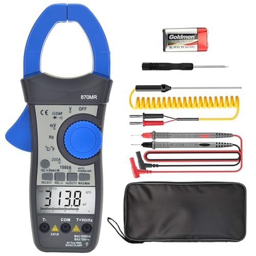 Clamp Meter, 4000 Counts Multimeter with AC/DC Current Voltage,1000A 750V Auto-Ranging Circuit Voltage Testers, YF-870MR Meter Ohm, Capacitance, Duty Cycle, Temperature, Diode