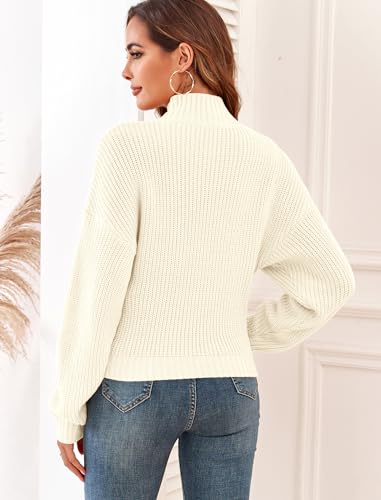 ZAFUL Women's Cropped Turtleneck Sweater Lantern Sleeve Ribbed Knit Pullover Sweater Jumper3