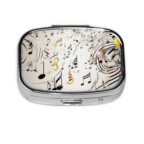 ピルボックス 音符 プリント スクエア ピルケース ミニ メタル トラベル ピルボックス 財布用 小型 かわいい 2 コンパートメント 薬 ピル オーガナイザー ポータブル ピル 容器 ホルダー 毎日の薬 ビタミン