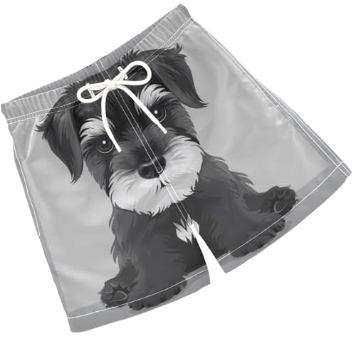 Pigsaly Boys Swim Trunks Cartoon Schnauzer Puppy Black Dog Boys Board Shorts Swimsuit Swimwear Summer Bathing Suit 3T