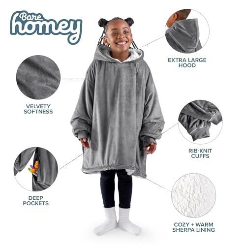 Image of Bare Home Wearable Blanket Hoodie - Soft Plush Sherpa - Warm and Cozy - Oversized Wearable Blanket