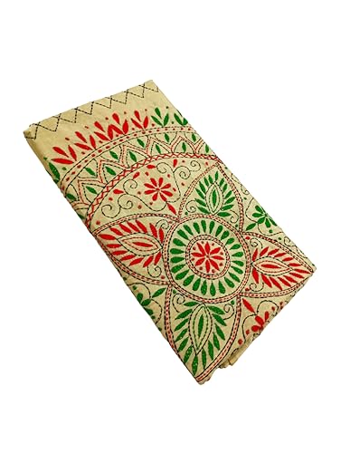Image of SHRISTI CLOTHINGS Women's Hand Embroidered Cotton Silk Kantha Stitch Saree with Blouse Piece (SB420324 SWD57)