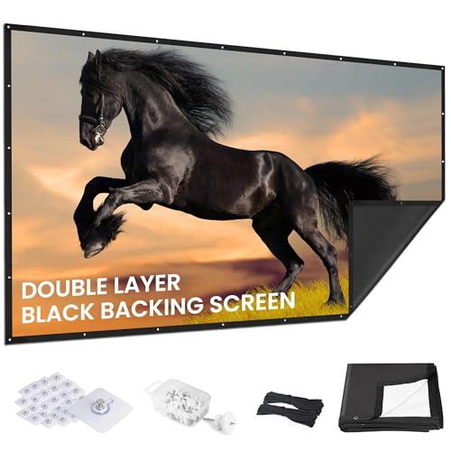 120 inch Projector Screen 2025 Upgraded- Black Backing, Straight Edges, Foldable, Washable and...