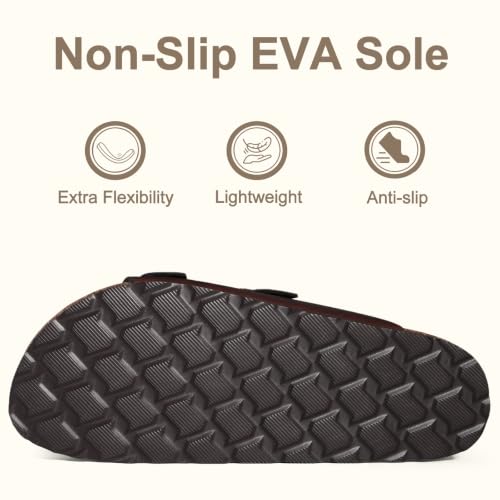 Image of KIDMI Women's Cork Footbed Casual Summer Sandals with Mild Arch Support | Double Adjustable Buckle Slides for Men with Memory Foam, Lightweight Unisex No-Break-In Sandals