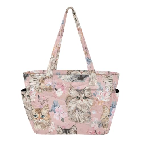 Sac fourre-tout pliable mignon chat marron pour emporter un sourire à chaque sortie