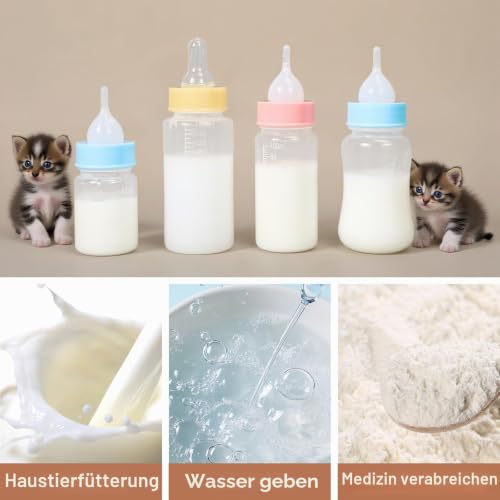 Futtermilchflasche-Set für Welpen, Flaschen zur Kätzchenfütterung, Haustierflasche mit Messskala für die künstliche Aufzucht von Neugeborenen (Blau, 60ML)