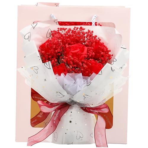 Ramo de flores secas Gypsophila rojo 26x23 cm miniatura 1